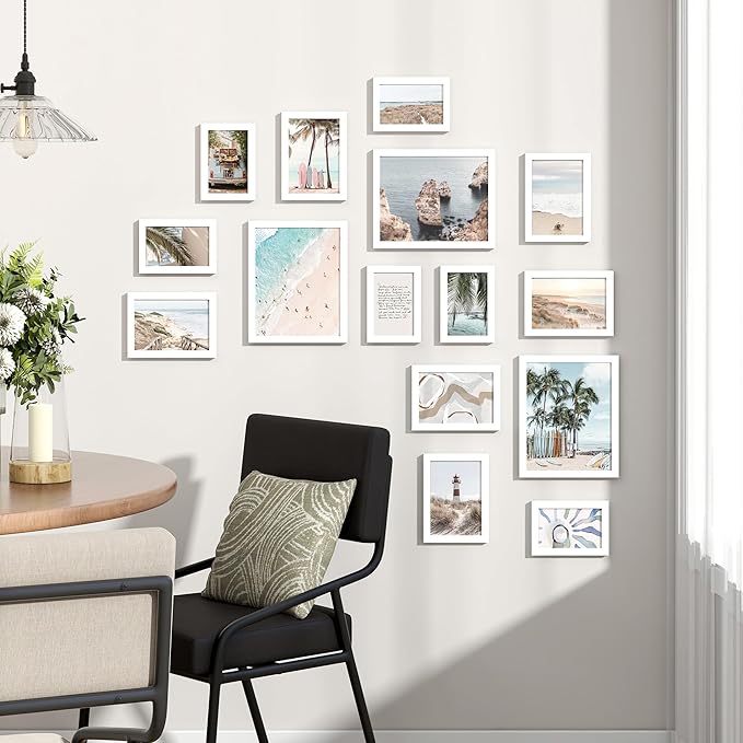 Venusmiles 15 Pack Picture Frames Collage Wall Decor, Gallery Frame Set for Wall Mounting or Tabletop Display, Multi Sizes Including 3pcs 8x10, 6pcs 5x7, 6pcs 4x6, White