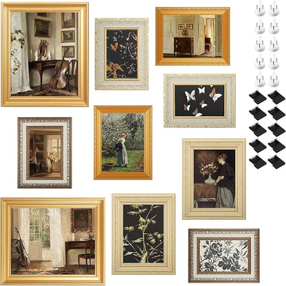 10 Pack Vintage Picture Frames for Wall or Tabletop Display Ornate Vintage Picture Frames Vintage Wall Art for Gallery Bedroom Living Room Antique Photo Frame for Wall Décor