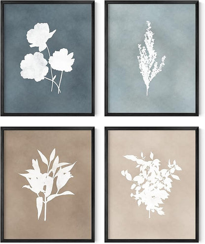 HAUS AND HUES Floral Wall Art - Set of 4 Plant Posters for Wall Vintage Botanical Prints, Flower Pictures for Room Aesthetic, Vintage Art Prints Flower Wall Art (Black Frame, 8x10)