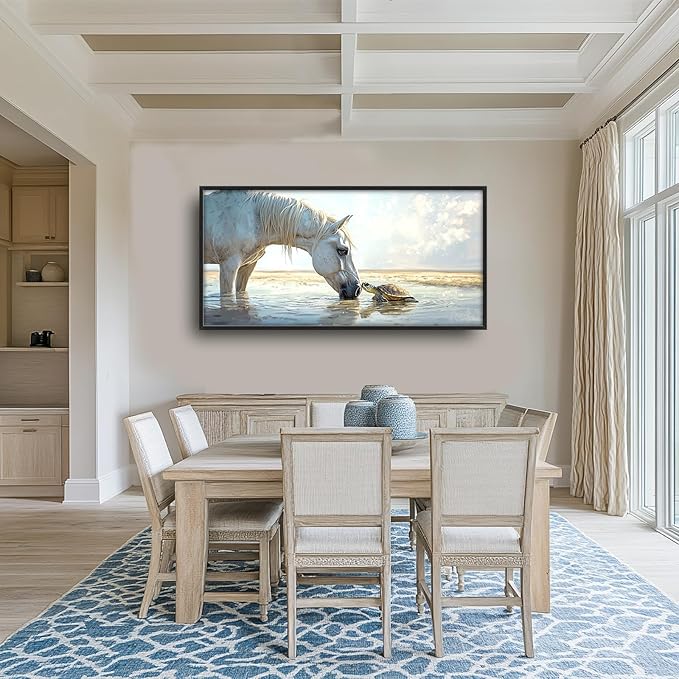 Ocean Beach Landscape Large Wall Art for Living Room Horse Framed Canvas Decor Coastal Sea Turtle Prints Painting Pictures Extra Large Seascape Artwork for Bedroom Bathroom Office Home Decor 30"x60"