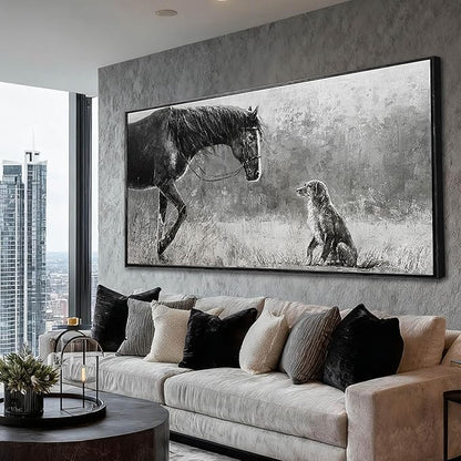 Black Home Wall Decor Horse Canvas Poster Neutral Wall Art 24"x48" Large Pictures for Living Room Kitchen Office Artwork
