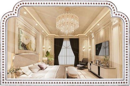 HOITUZYUS 24x36 Inch Farmhouse Wooden Wide Wall Mirror with Beaded Decor, Boho Decorative Mirrors for Living Room, Bedroom, Entryway, Fireplace