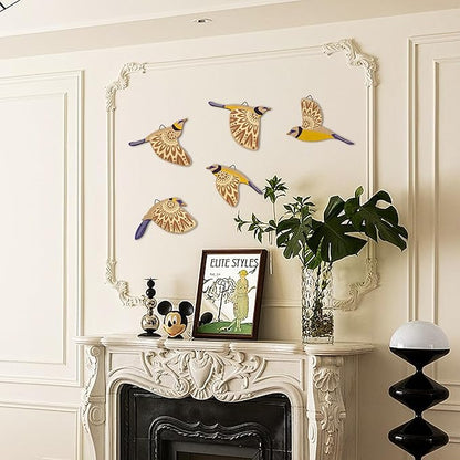 Vumyhuby 5 Pcs Blue Wooden Bird Wall Art | Rustic Folk Art Wall Decor for Indoor Use | Handcrafted Wood Flying Birds Wall Hangings for Living Room, Bedroom, Kitchen, Office | Scandinavian Home Decor Gift
