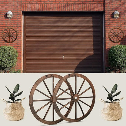 Qunclay 2 Pcs Wagon Wheel Decor Wooden Western Cowboy Party Decorations Vintage Rustic Wagon Wheel Wood Cartwheel Decor for Bar Garage Indoor Outdoor (Brown,12 Inch)