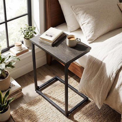 AMHANCIBLE C Shaped End Tables Set of 2, Couch Side Tables that Slide Under Sofa, TV Trays for Living Room, Bedroom, Small Space, Dark Grey HET02BDG
