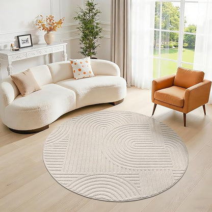 Pauwer 4ft Washable Area Rugs for Living Room Modern Beige Solid Color Soft Fluffy Rugs for Bedroom Non Slip Boho Accent Indoor Mat Floor Carpet Cover for Kids Dining Room Kitchen Office