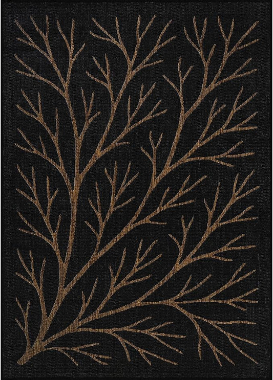 Washable Indoor Outdoor Rug 9x12 Modern Area Rugs Branch Pattern Non Shedding Waterproof Easy Clean Patio Deck Porch Living Room Bedroom Garden RV (9 X 12 Gold)