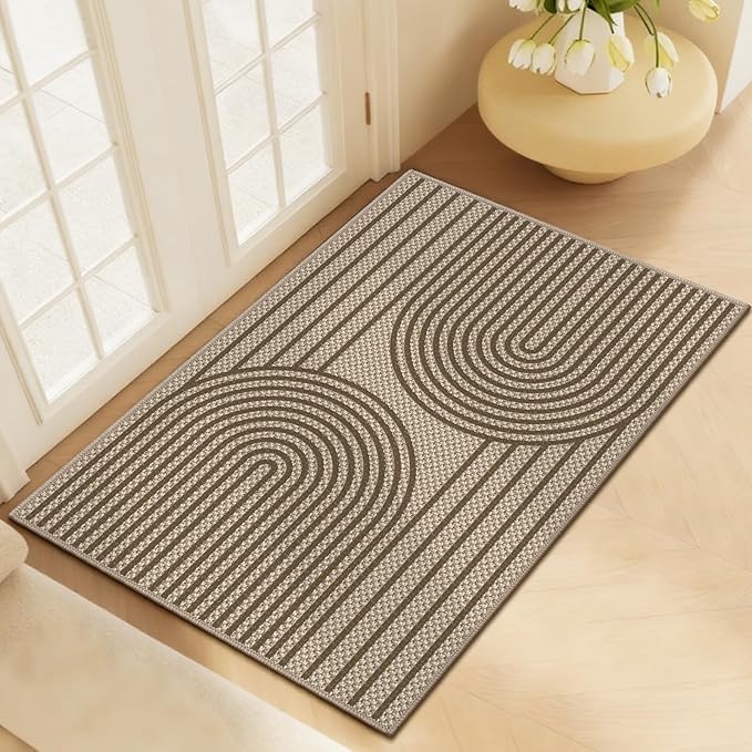 Easy Jute Front Door Mat, 2' x 3' Entryway Porch Rug, Brown Farmhouse Ultra-Thin Washable Non-Slip Mat for Indoor Foyer & Outdoor Patio Decor