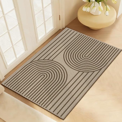 Easy Jute Front Door Mat, 2' x 3' Entryway Porch Rug, Brown Farmhouse Ultra-Thin Washable Non-Slip Mat for Indoor Foyer & Outdoor Patio Decor