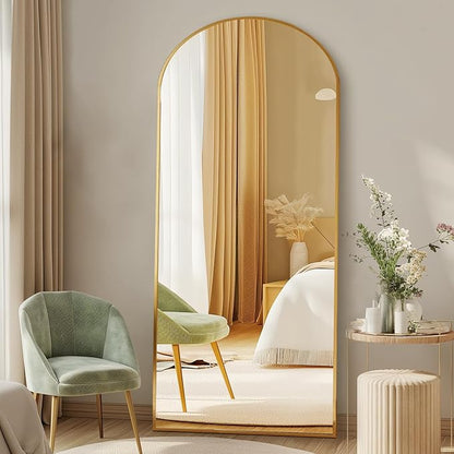 NEWBULIG Arched Mirror Full Length, 56"x21" Body Wall Mirrors with Shatter-Proof Glass, Upgraded Floor Standing Mirror, Hanging or Leaning, with Stand Aluminum Alloy Frame for Home Decor, Gold