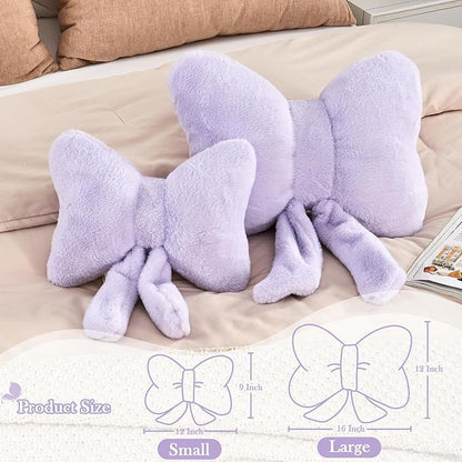 XVTRU Lavender Bow Pillow, Soft Bow Decorative Pillows with Faux Rabbit Fur, Cute 12" Bow Throw Pillows, Aesthetic Home Decor Bow Shaped Plush Pillow for Bedroom Sofa Couch
