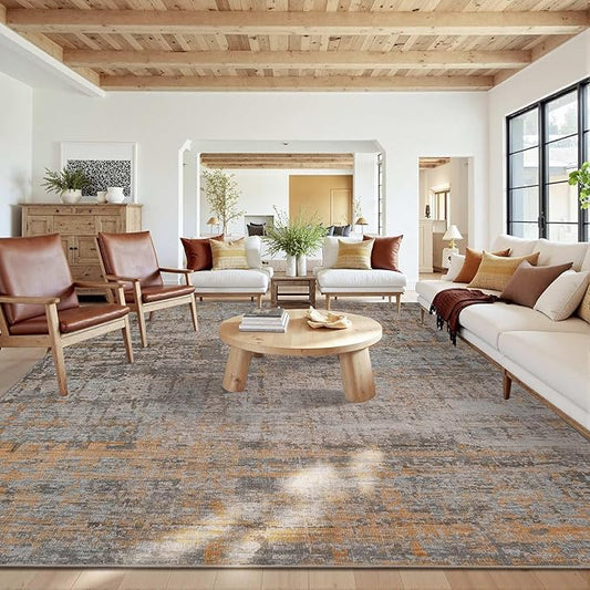 Rugxara 10x14 Extra Large Washable Area Rug, Soft Abstract Vintage Rug for Living Room, Bedroom, Office, Farmhouse, Low Pile Imitation Wool Non Slip Carpet Ideal for High-Traffic Areas, Taupe