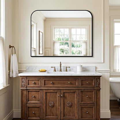Bathroom Vanity Mirror for Wall, 40" x 30" Black Metal Framed Bathroom Mirror for Mantel, Living Room, Bedroom, Entryway, Fireplace Decor
