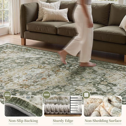 PADOOR 9X12 Area Rug,Rugs for Living Room,Soft Olive Rugs for Bedroom,Machine Washable Rug Non Slip Carpet for Dining Room Living Room Bedside Office