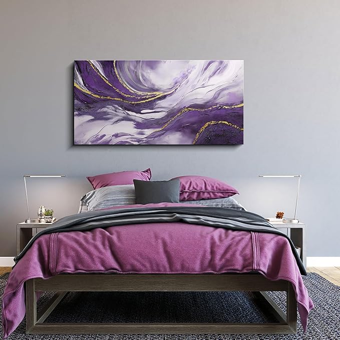 yiijeah Purple Wall Art - Large Artwork for Living Room - Purple and Gold Abstract Canvas Wall Decor - Modern Wall Decor for Bedroom Office Picture Home Decor