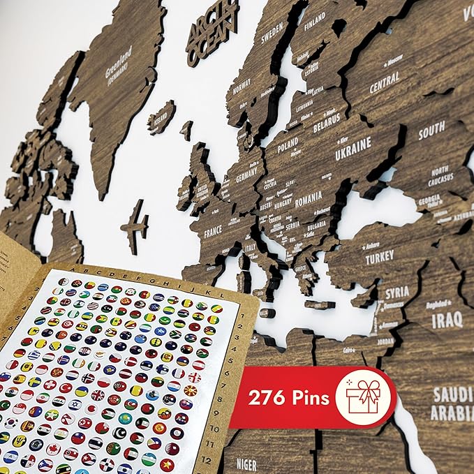 Colorfull Worlds, Multilayer 3D Wooden World Map, Travel Map States and Capitals, Wall Decor For New House, Gift For Travelers, Office Decor, Educational Activity for Children (M, Betül)