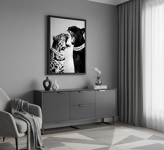 Framed Black and White Cheetah Canvas Wall Art Vintage Trendy Wild Leopard Painting Picture Wall Decor Poster Print Artwork for Bedroom Living Room Apartment Home Decoration