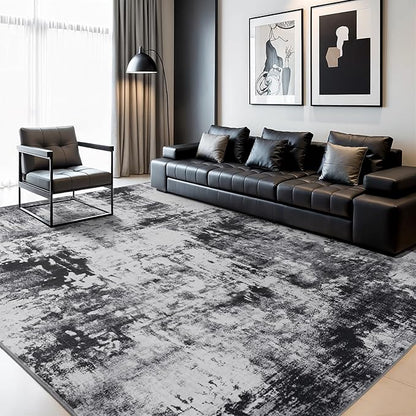 Rugflix 6x9 Area Rugs for Living Room, Washable Large Rug Stain-Resistant Low Pile, Modern Dark Carpet for Dining Room Home Office Kid Room Nursery Bedroom, Black Grey