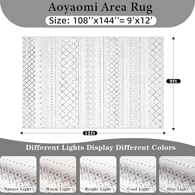 Area Rug for Living Room 9x12: Large Washable Boho Moroccan Rugs Geometric Neutral Rug, Non-Slip Foldable Morden Farmhouse Indoor Floor Carpet for Bedroom Dining Table Home（Dark Grey,9X12）