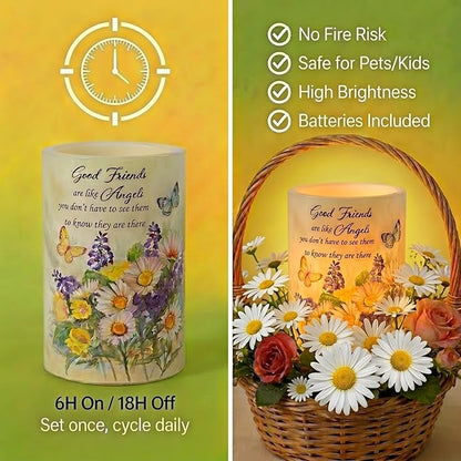 Real Wax Flameless Candles 4x6, Butterfly Daisy LED Pillar Candle with Timer, Battery Operated Flickering Candle, Spring Floral Table Decor, Romantic Home & Wedding Centerpiece, Gift for Women Mom