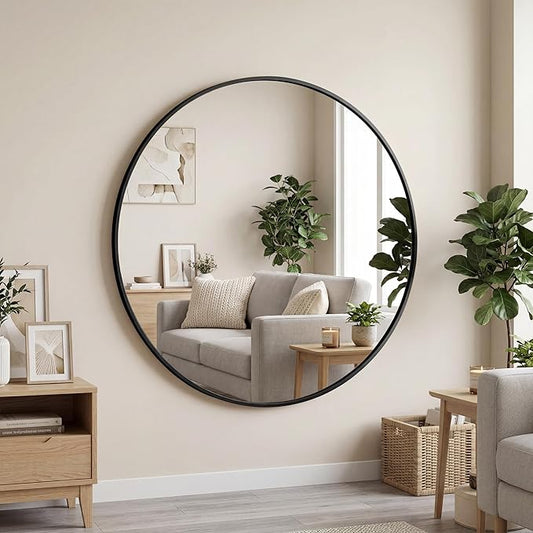 OLIXIS 36 Inch Black Round Bathroom Wall Mirror, Round Bathroom Mirrors for Over Sink, Circle Mirror with Tempered Glass for Home Decor, Entryway, Bedroom, Vanity, Shatterproof& Crystal-Clear