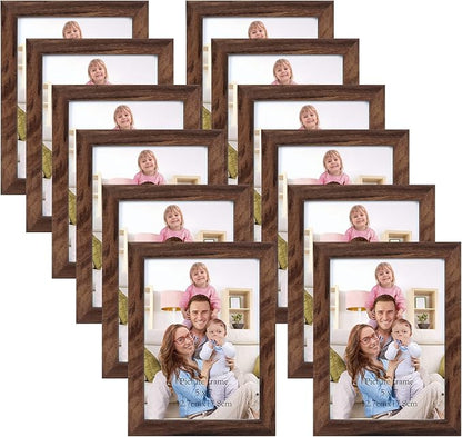 Giftgarden 5x7 Picture Frame Brown Set of 12, Multi Rustic Walnut Wood-Color 5 by 7 Photo Frames Bulk for Wall or Tabletop Display