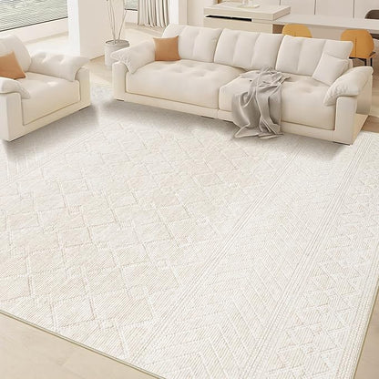 Area Rug for Living Room 6x9: Large Washable Boho Moroccan Rugs Geometric Neutral Rug, Non-Slip Foldable Morden Farmhouse Indoor Floor Carpet for Bedroom Dining Table Home(Modern Beige,6'x9')
