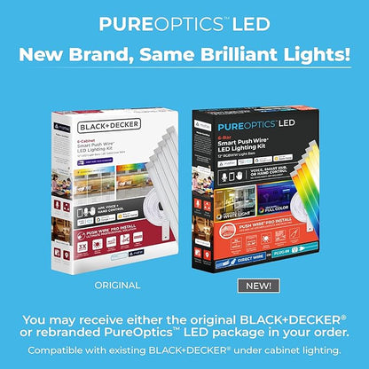 PureOptics LED Professional Push Wire® Matter Certified Smart Under Cabinet Lighting Kit, Adjustable White and RGB LEDs, Works with Alexa, Apple Home, Google Home, (6) 12" Bars