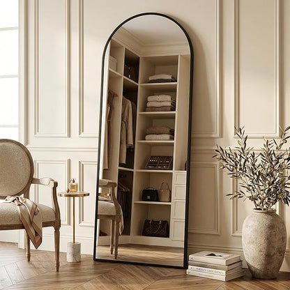 Suidia 56"x14" Arched Full Length Mirror with Stand, Full Body Mirror with Aluminum Frame, Freestanding/Leaning/Wall-Mounted, Floor Mirrors for Bedroom, Living Room, Entryway, Dressing Room, Black