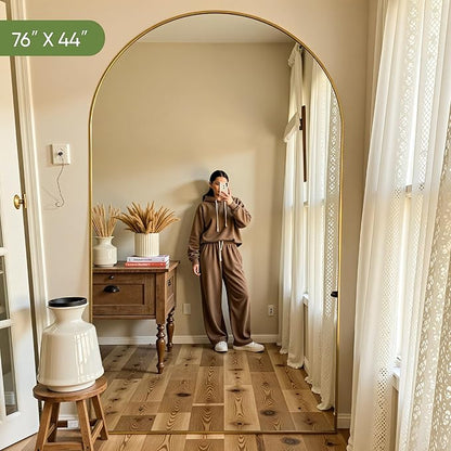 Full Length Mirror, 76"x44" Arched Full Body Mirror, Floor Mirrors with Stand, Body Mirrors Standing Hanging Leaning Against Wall,Aluminum Frame Mirrors for Bedroom Cloakroom,Living Room,Gold