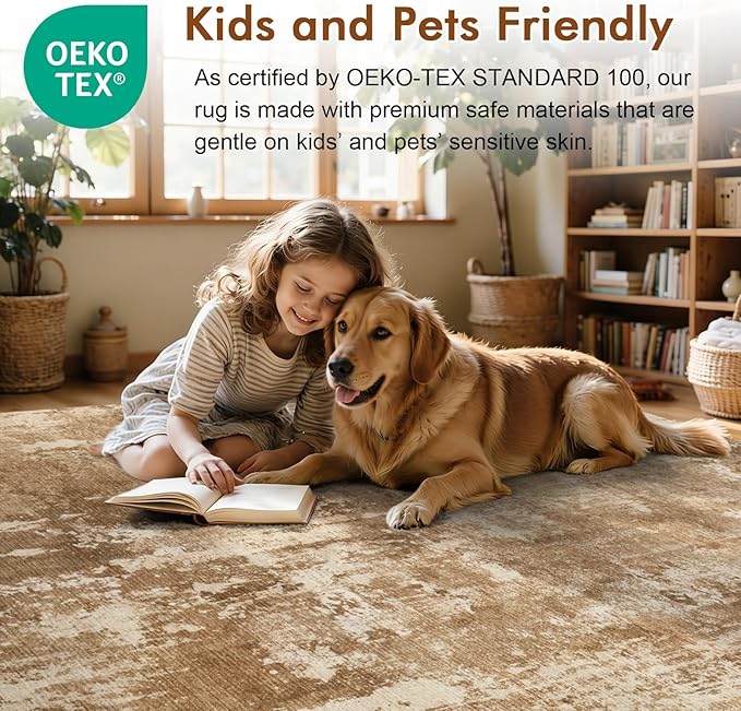 8x10 Ft Large Area Rugs for Living Room, Soft Non-Slip Washable Rugs Modern Abstract Pattern Carpet for Bedroom Indoor Floor Nursery Home Decor (Brown)