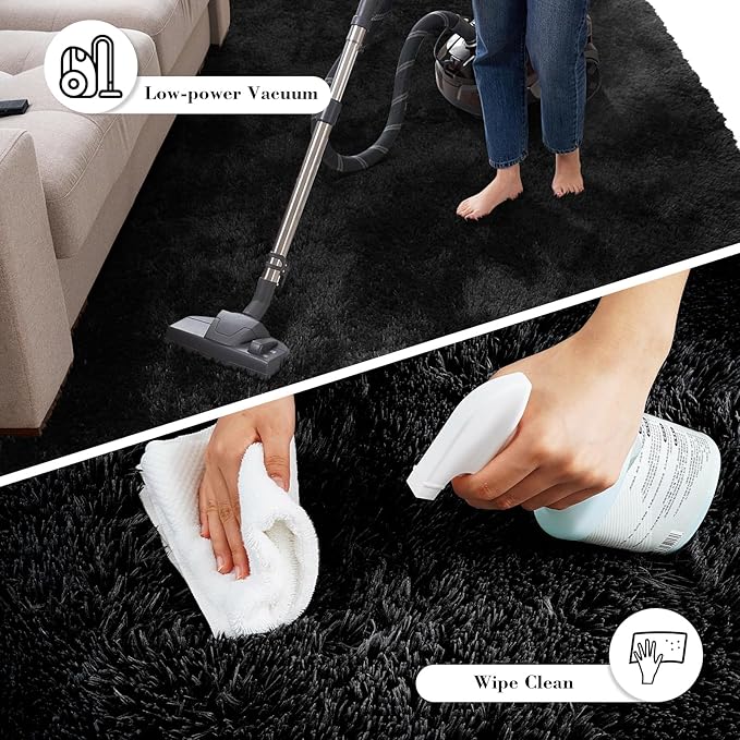 Fluffy Rug Shag Area Rug, Black 5x8 Area Rugs for Bedroom, Small Bedside Rug, Soft Fluffy Shag Entryway Throw Rugs for Living Room Bedroom Kids Room Home Decor