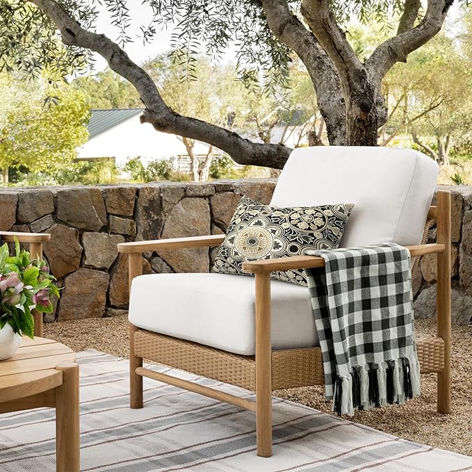 DYTXIII Pack of 2 Outdoor Waterproof Lumbar Pillow Covers ONLY, 12x20 Rectangle Decorative Double Printed Pillow Cases for Patio Couch Porch Furniture - Vintage Medallion