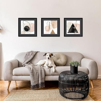 ELSKER&HOME 18x18 Frame Black, 14x14 Frame with Mat or 18x18 Picture Frame without Mat 3 Pack, Wall Mounting Include 3 Wall Art Prints