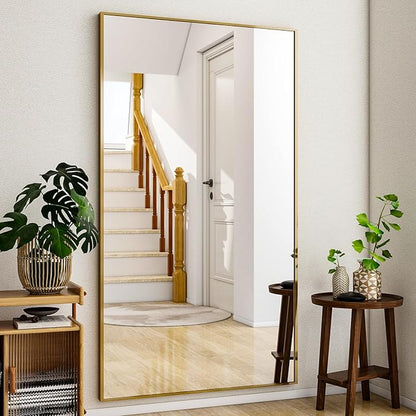 Easly Full Length Mirror with Stand 38"x77" Full Body Mirror Floor Mirror Standing Hanging or Leaning Wall, Wall Mirror with Stand Aluminum Alloy Frame for Living Room Bedroom Cloakroom,Gold