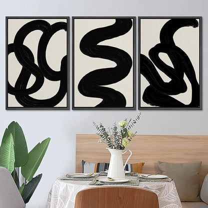 SIGNLEADER Framed Canvas Print Wall Art Set Duotone Minimal Dark Brush Stroke Landscape Abstract Shapes Illustrations Modern Art Boho Decorative for Living Room, Bedroom, Office - 16"x24"x3 BLACK