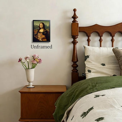 Funny Mona Lisa Cat Wall Art, Vintage Renaissance Mona Lisa Holding Orange Tabby Cat Canvas Print, Classic Abstract Art Painting Poster for Bathroom Living Room Bedroom Home Decor 8x10 Inch Unframed