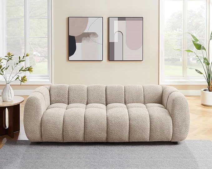 VANOMi 88" Oversized Boucle Sofa, Modern Upholstered Tufted Cloud Couch, Deep Seat Boucle Sofa,Cozy Modern 3 Seater Couch for Living Room, Bedroom, Apartment