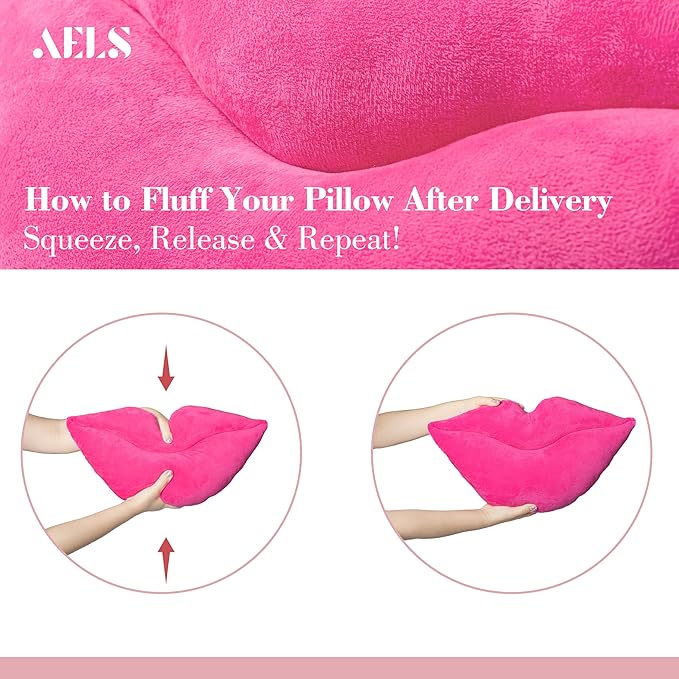 AELS 3D Lips Throw Pillows Smooth Soft Velvet Decorative Throw Pillows Love Pillows Cute Pillow 20 X 11 inches for Couch Sofa Bed Living Room Bedroom, Vivid Pink