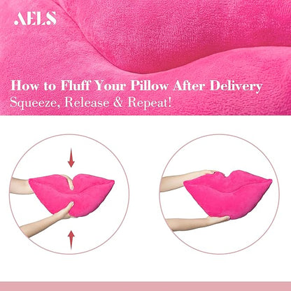AELS 3D Lips Throw Pillows Smooth Soft Velvet Decorative Throw Pillows Love Pillows Cute Pillow 20 X 11 inches for Couch Sofa Bed Living Room Bedroom, Vivid Pink