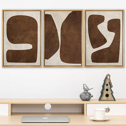 SIGNLEADER Framed Canvas Print Wall Art Set Brown Tan Retro Polygon Collage Abstract Shapes Illustrations Modern Art Geometric Zen Mid-Century for Living Room, Bedroom, Office - 24"x36"x3 NATURAL