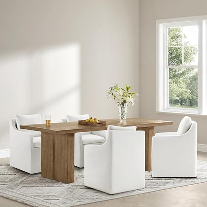KISLOT Upholstered Dining Chairs Set of 2, Modern Dining Room Chairs with Casters & Washable Cover, Rolling Accent Chair with Hidden Storage for Kitchen, Farmhouse, Living Room, White, 2 Box