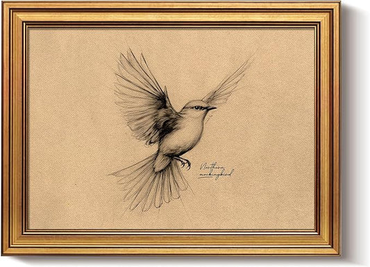 Bzstyleart Vintage Wall Art Decor, Gold Framed Wall Art Decor Vintage Birds Prints Texas State Bird Home Decor Aesthetic, Sketch Painting Picture Bird Artwork for Living Room, 12L x 16W
