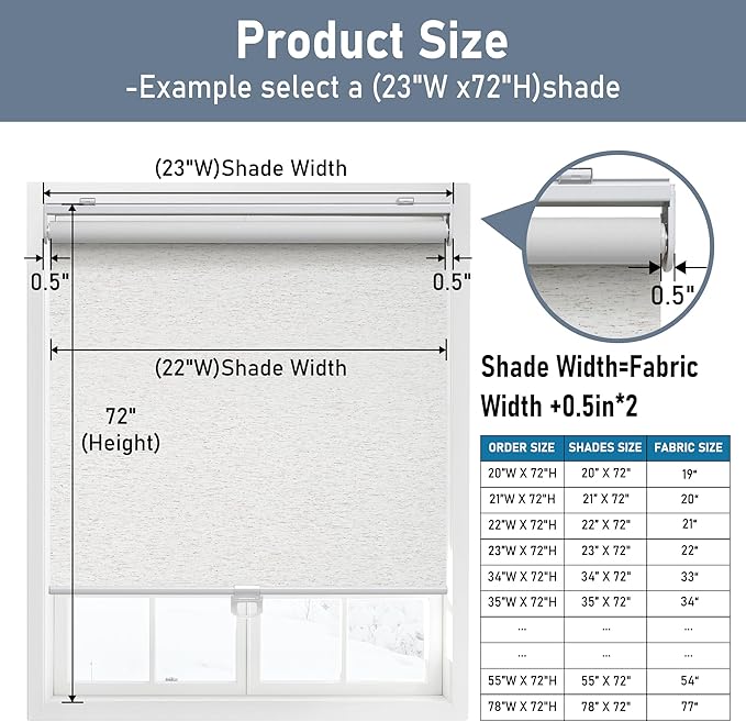Cordless Roller Shades Blackout Blinds for Windows Room Darkening Rolled Up Shades with Spring System, UV Protection Window Shades Door Blinds for Home and Office (35.5" W x 72" H, Linen Cream