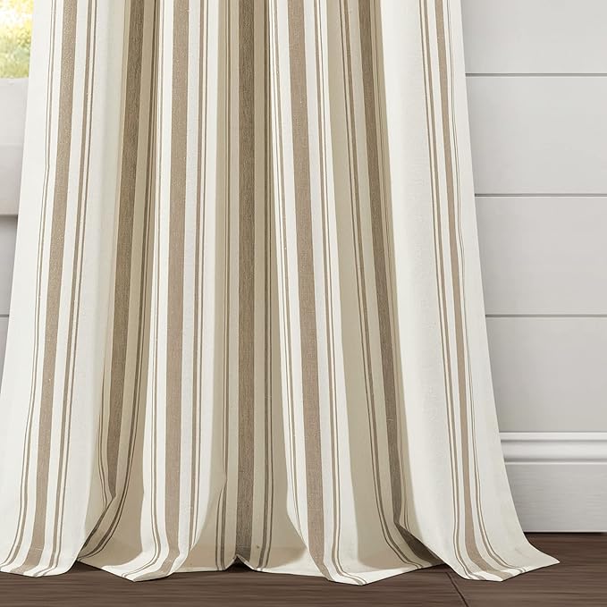Lush Decor Farmhouse Stripe Yarn Dyed Eco-Friendly Recycled Cotton Window Curtain Panel Pair, 42" W x 95" L, Neutral - Classic Modern Rustic Charm - Eco Friendly Cotton Fabric
