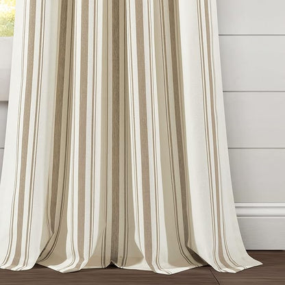 Lush Decor Farmhouse Stripe Yarn Dyed Eco-Friendly Recycled Cotton Window Curtain Panel Pair, 42" W x 95" L, Neutral - Classic Modern Rustic Charm - Eco Friendly Cotton Fabric