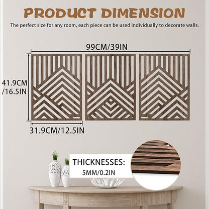 3PCS Wood Mountain Wall Art, Modern Wooden Panel Mountain Wall Decor, Decorative Forest Nature Abstract Line Minimalist Wall Art for Living Room Bedroom Farmhouse, 16.5x 12.5in (Dark brown)
