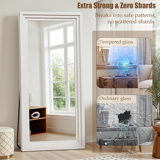 Full Length Mirror 71"x30", Large Solid Wood Frame Floor Mirror, Leaning Floor Mirror, Stable Frame, Shatterproof Glass, Modern Classic Style for Bedroom, Living Room, Entryway