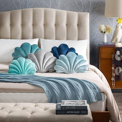 Ashler 3D Throw Pillows Shell Shaped Accent Throw Pillow, Soft Velvet Insert Included Cushion for Couch Bed Living Room, Pack of 1, Light Blue, 18 X 13 inches