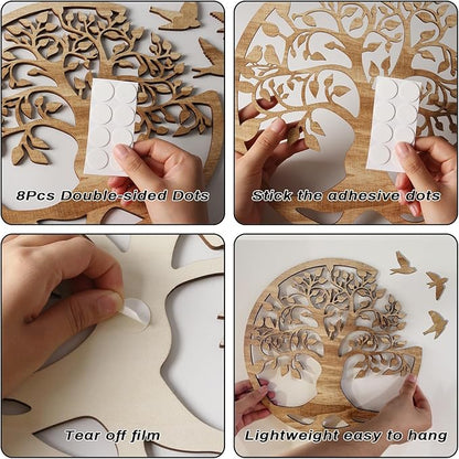 Tree of Life Wall Art Wooden Tree Life Wall Decor with Three Birds 12 Inch Round Family Tree Life Wall Hanging Plaque for Bedroom Living Room Kitchen Office Farmhouse Decor Indoor Outdoor (Round Tree of Life - Wood Color)